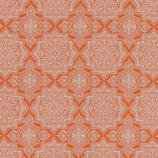 Charlotte Fabric D1435 Tangerine Mandala Vibrant Wovens 100% Woven Polypropylene Europe Exceeds 100,000 Wyzenbeek Rubs (Heavy Duty) Horizontal 6" x Vertical 7" 54 Inches - My Fabric Connection -