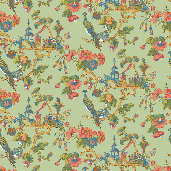 Bassett Mcnab Fabric 7224-15 Oriental Sage BASSETT MCNAB PRINTS 63%COT 37%LIN USA </p><p>Repeat: 25.25 54 in - My Fabric Connection -