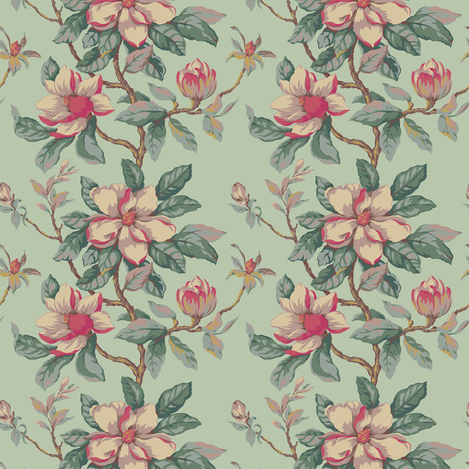 Bassett Mcnab Fabric 7460-15 Magnolia Grandiflora BASSETT MCNAB PRINTS 65%LIN 26%COT 9%NYL ENGLAND Horizontal: 27 and Vertical: 25.25 54 in - My Fabric Connection -