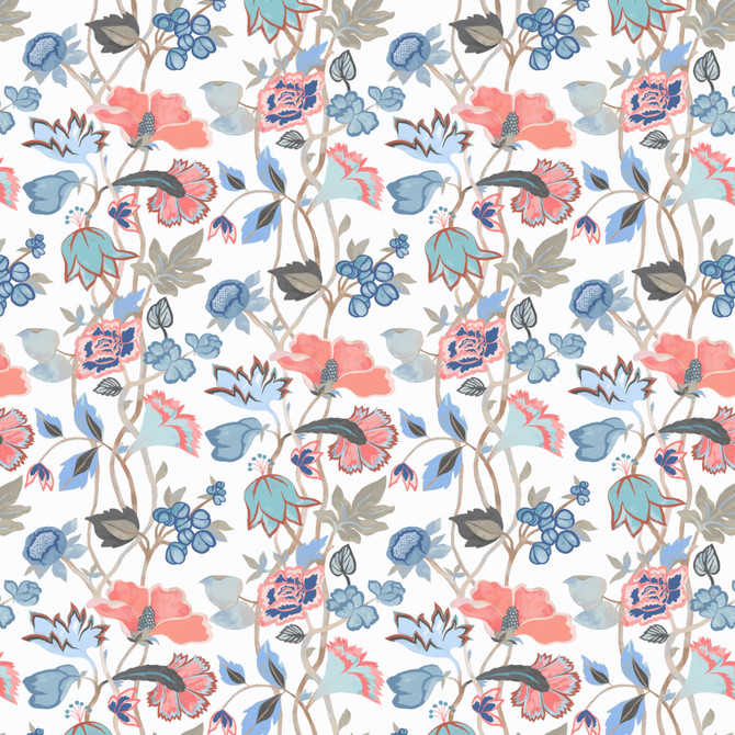 Aoc Fabric Aquarius 2 Coral SERENDIPITY 85%COT 15%LIN USA CATB 117-2013 Horizontal: 27 and Vertical: 36.625 54 in - My Fabric Connection -