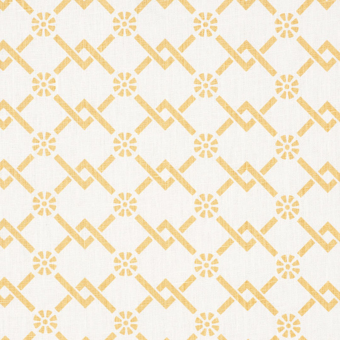 Schumacher Fabric Fretwork Flower Saffron 178311 TIMOTHY CORRIGAN See Sample UNITED STATES OF AMERICA MEDIUM DURABILITY </p><p>Repeat: Horizontal: 2 3/4" (7CM) and Vertical: 1 7/8" (5CM) 54" (137CM) - My Fabric Connection -