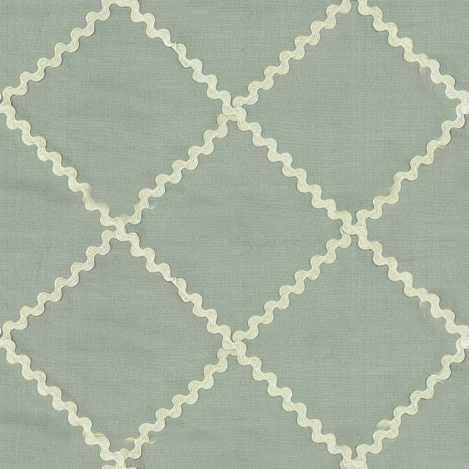 Schumacher Fabric Rick Rack Diamond Mineral 3487003 SCHUMACHER CHROMA SPR. '07 See Sample INDIA LIGHT DUTY </p><p>Repeat: Horizontal: 2 1/4" (6CM) and Vertical: 4 1/2" (11CM) 53" WIDE (135CM) - My Fabric Connection -