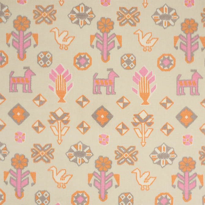 Schumacher Fabric Chuska Warp Print Pink & Orange 78142 TRUE WEST See Sample INDIA - </p><p>Repeat: Horizontal: 18" (46CM) and Vertical: 29" (74CM) 54 1/2" (138CM) - My Fabric Connection -