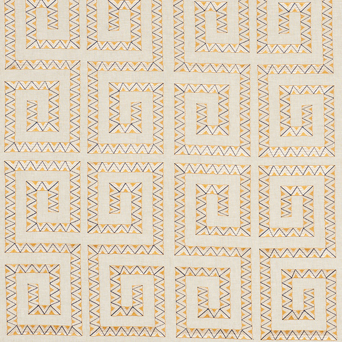 Schumacher Fabric Prado Embroidery Saffron 76071 CLUB CAVALIER LINEN 85% VISCOSE 15% INDIA </p><p>Repeat: Horizontal: 12" (30CM) and Vertical: 14 1/2" (37CM) 52 - My Fabric Connection -