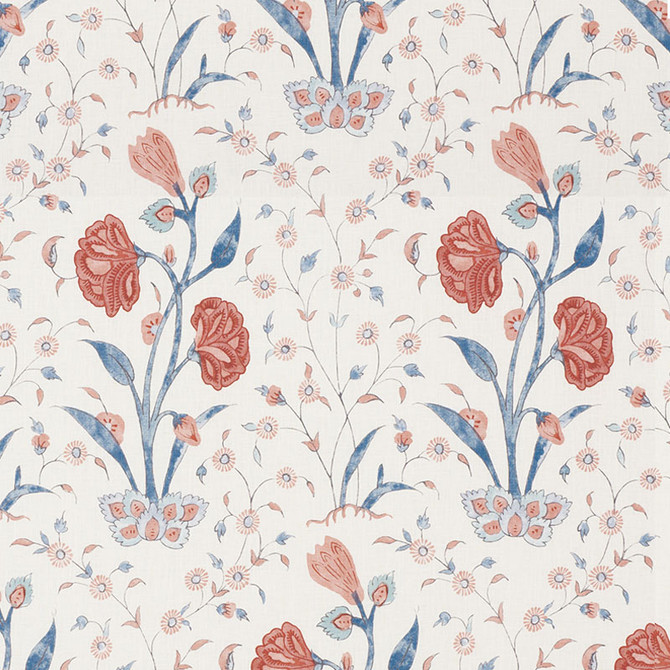 Schumacher Fabric Khilana Floral Delft & Rose 178330 PALAMPORE See Sample THAILAND - </p><p>Repeat: Horizontal: 6 3/4" (17CM) and Vertical: 30 3/4" (78CM) 54 1/4" (138CM) - My Fabric Connection -