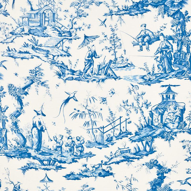 Schumacher Fabric Shengyou Toile Blue 175804 Revisit Of Popular Patterns 44.0" - My Fabric Connection -