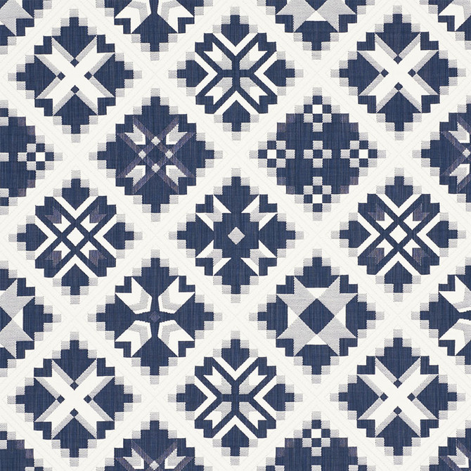 Schumacher Fabric Tristan Patchwork Indigo 76760 FOLK ART See Sample ITALY - </p><p>Repeat: Horizontal: VERT 13 1/2" (34CM) and Vertical: 13 1/2" (34CM) 53 1/4" (135CM) - My Fabric Connection -