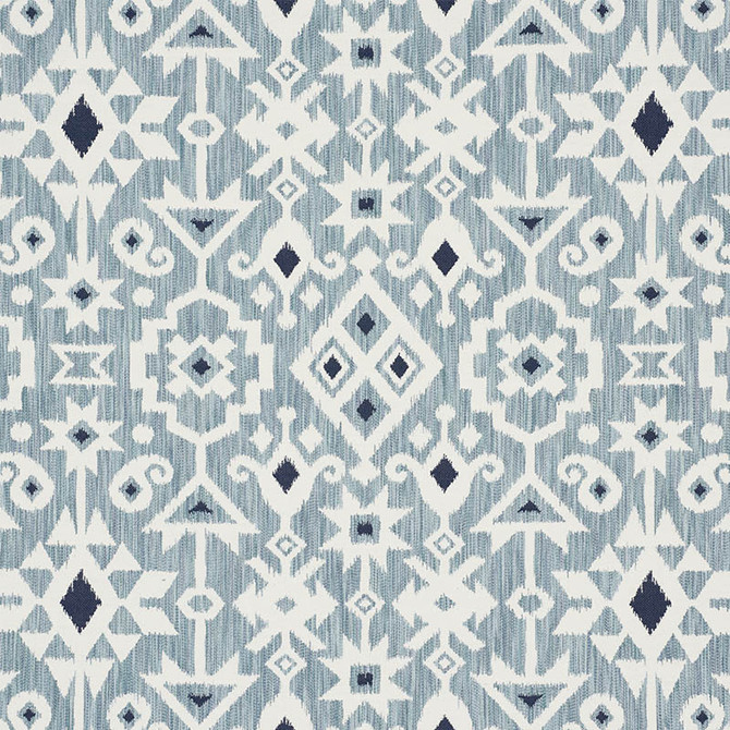 Schumacher Fabric Crusoe Ikat Sky 76521 WORLD VIEW See Sample ITALY - </p><p>Repeat: Horizontal: 28" (71CM) and Vertical: 23 1/2" (60CM) 55 7/8" (142M) - My Fabric Connection -