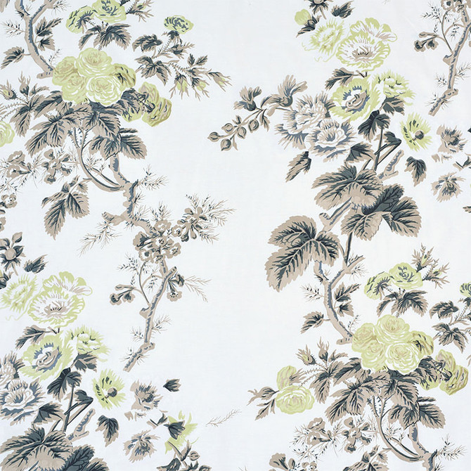Schumacher Fabric Pyne Hollyhock Green Tea 174455 REVISIT OF POPULAR PATTERNS See Sample THAILAND - </p><p>Repeat: Horizontal: 26 1/2" (67CM) and Vertical: 46 1/4" (117CM) 53" WIDE (135CM) - My Fabric Connection -
