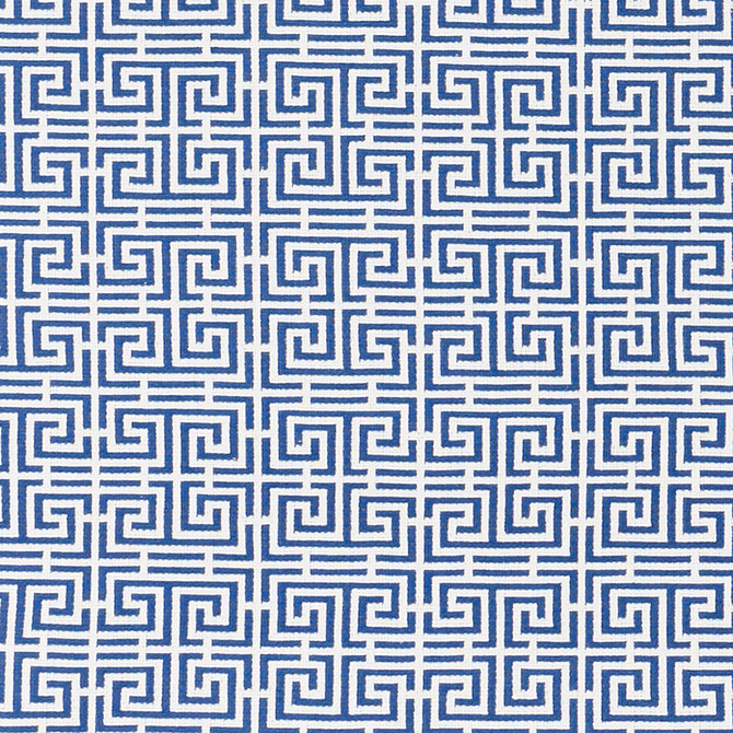Schumacher Fabric Chinois Fret Blue/White 70561 ESSENTIALS: SMALL-SCALE UPHOLSTERY I COTTON 95% POLIAMMIDIC 5% FRANCE </p><p>Repeat: Horizontal: 2 1/4" (6CM) and Vertical: 2 3/8" (6CM) 53.5 - My Fabric Connection -