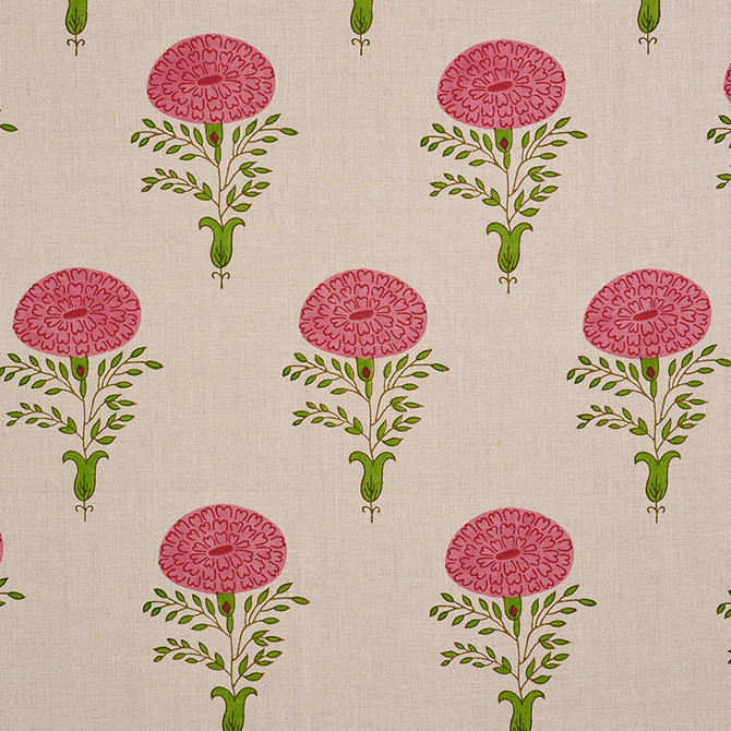 Schumacher Fabric Marigold Pink 179321 MOLLY MAHON HAND BLOCK PRINTS See Sample INDIA - </p><p>Repeat: Horizontal: 10 3/4" (27CM) and Vertical: 17 7/8" (45CM) 54" (137CM) - My Fabric Connection -