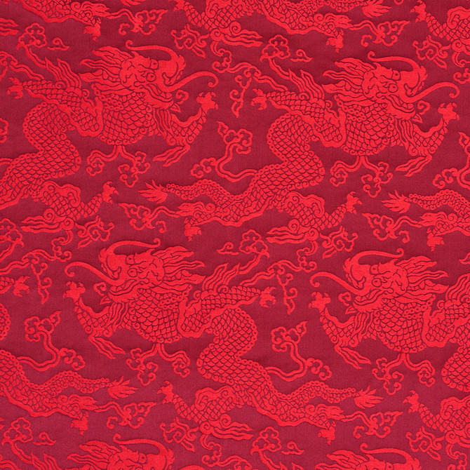 Schumacher Fabric Ruan Dragon Damask Garnet 78101 FIRE BREATHER COTTON 70% SILK 30% ITALY </p><p>Repeat: Horizontal: 13" (33CM) and Vertical: 20 7/8" (53CM) 57.75 - My Fabric Connection -