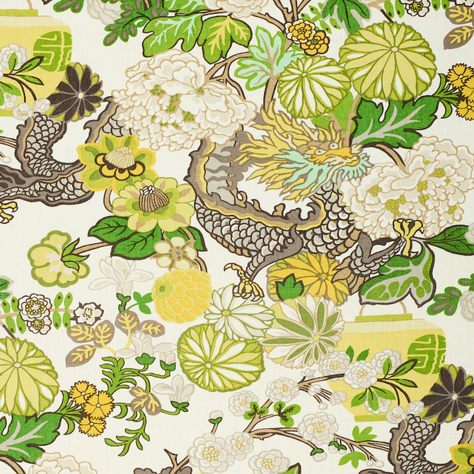 Schumacher Fabric Chiang Mai Dragon Citrus 173279 FIRE BREATHER LINEN 100% UNITED KINGDOM </p><p>Repeat: Horizontal: 27" (69CM) and Vertical: 45 1/2" (116CM) 54 - My Fabric Connection -