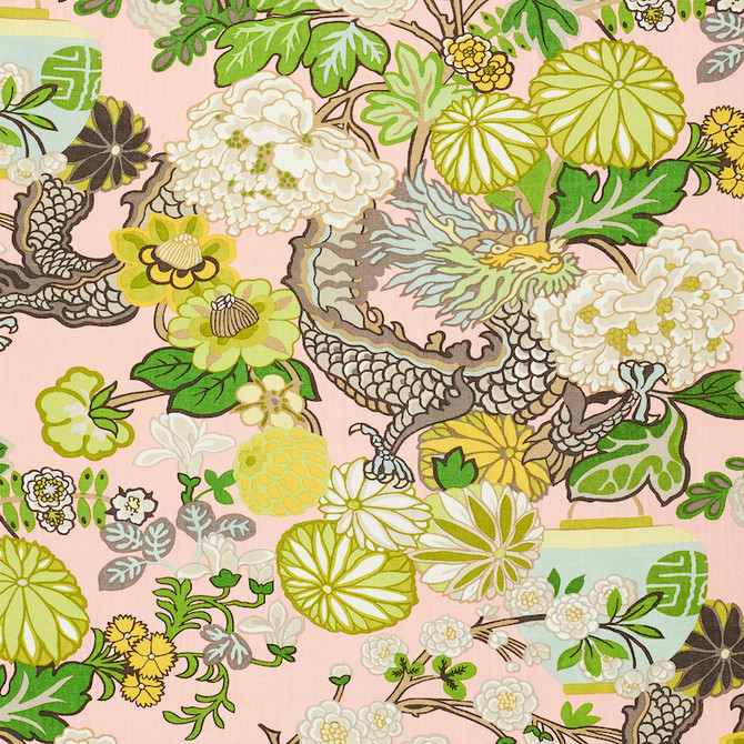 Schumacher Fabric Chiang Mai Dragon Blush 173280 FIRE BREATHER See Sample UNITED KINGDOM - </p><p>Repeat: Horizontal: 27" (69CM) and Vertical: 45 1/2" (116CM) 54" (137CM) - My Fabric Connection -