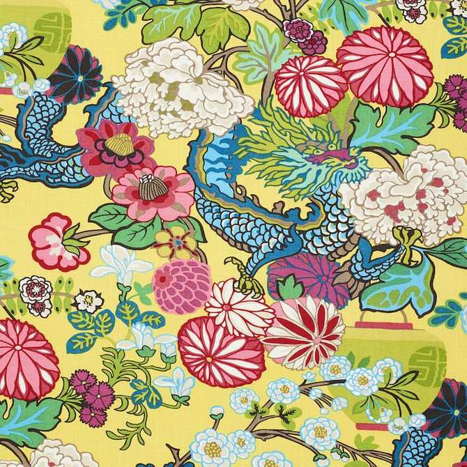 Schumacher Fabric Chiang Mai Dragon Yellow 173281 Exuberant Prints 27.0" - My Fabric Connection -