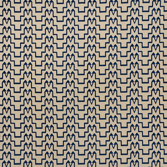 Schumacher Fabric Turkish Step Blue/Natural 71243 DAVID KAIHOI See Sample TURKEY - </p><p>Repeat: Horizontal: 6 1/2" (17CM) and Vertical: 2 3/4" (7CM) 53 1/2" (136CM) - My Fabric Connection -