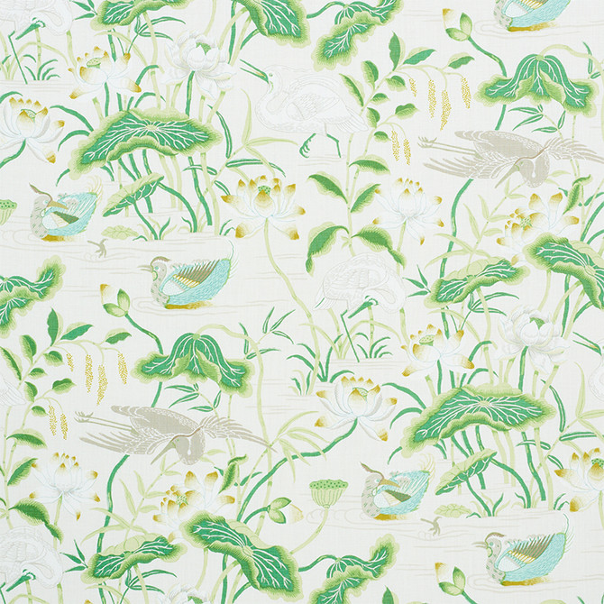 Schumacher Fabric Lotus Garden Leaf 172939 PERFECT PAIRS See Sample THAILAND - </p><p>Repeat: Horizontal: 27" (69CM) and Vertical: 43 3/4" (111CM) 53 1/2" WIDE (136CM) - My Fabric Connection -