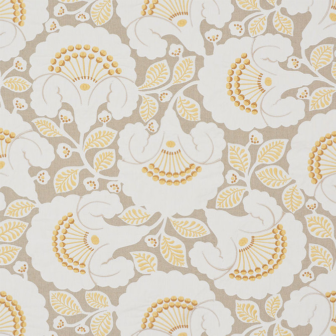 Schumacher Fabric Jackie Applique Embroidery Natural 77300 WALLFLOWERS LINEN 70% COTTON 20% INDIA </p><p>Repeat: Horizontal: 25 3/8" (64CM) and Vertical: 23 1/2" (60CM) 50.75 - My Fabric Connection -