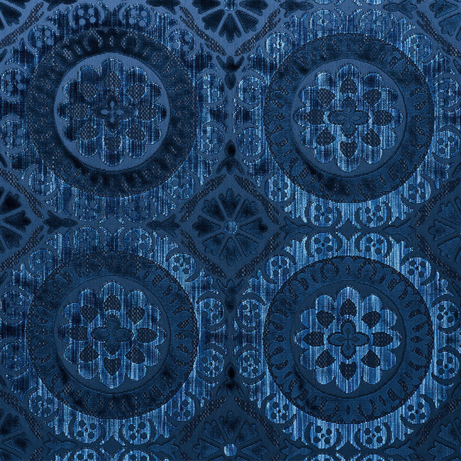 Schumacher Fabric Suzani Strie Velvet Sapphire 77640 CUT & PATTERNED VELVETS VISCOSE 60% COTTON 40% INDIA </p><p>Repeat: Horizontal: 13 1/2" (34CM) and Vertical: 12 3/4" (32CM) 54.25 - My Fabric Connection -