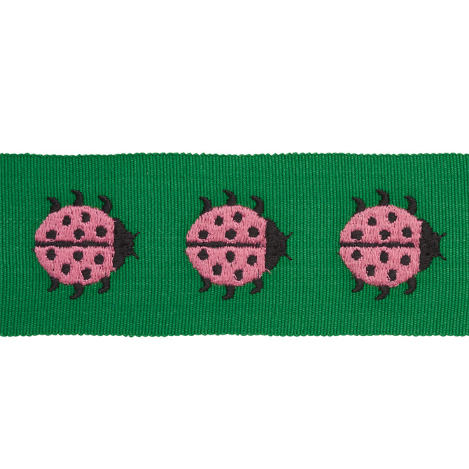 Schumacher Trim Ladybird Tape Pink & Green 77392 STATEMENT TRIMS See Sample INDIA - </p><p>Repeat: Horizontal: - and Vertical: - 1 3/4" (4CM) - My Fabric Connection -
