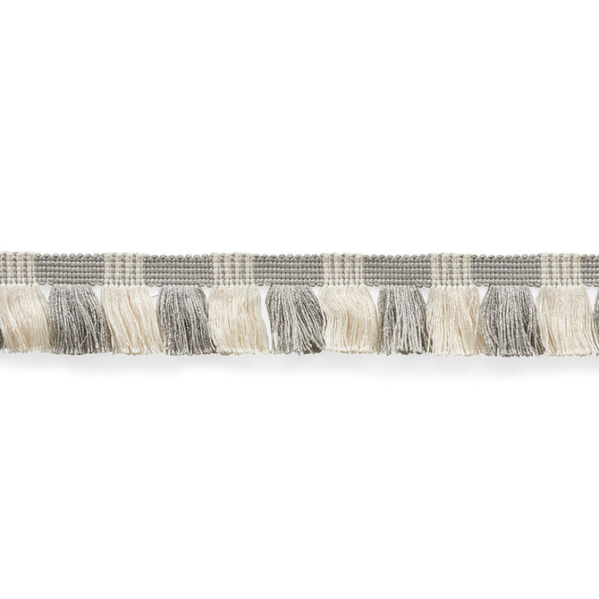 Schumacher Trim Juno Fringe Grey & Ivory 75364 NAUTILUS See Sample GERMANY - </p><p>Repeat: Horizontal: 1 3/4" (4CM) and Vertical: - 2" (5CM) - My Fabric Connection -