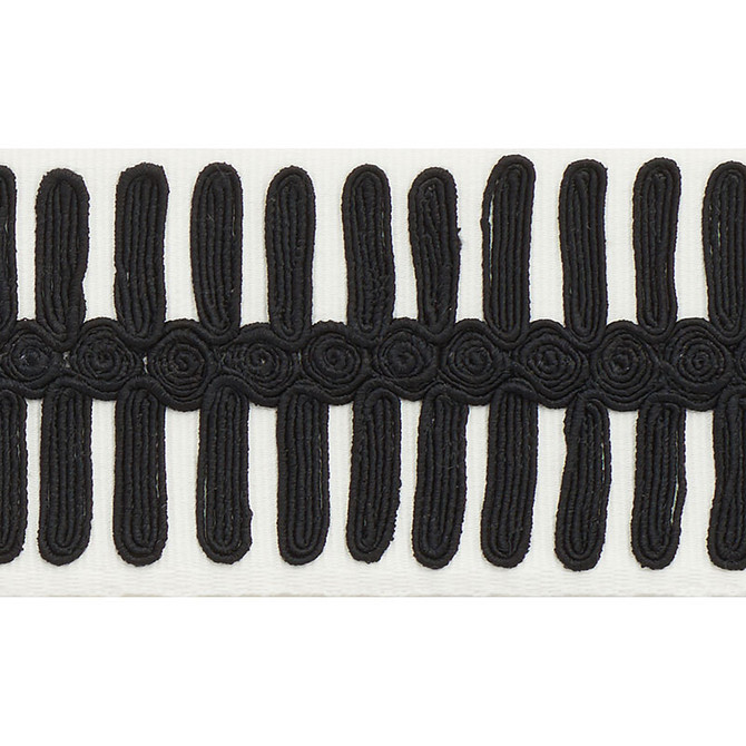 Schumacher Trim Castille Tape Black On Ivory 70742 COUTURE TRIMS See Sample INDIA - </p><p>Repeat: Horizontal: 3/8" (1CM) and Vertical: - 2 3/4" (7CM) - My Fabric Connection -