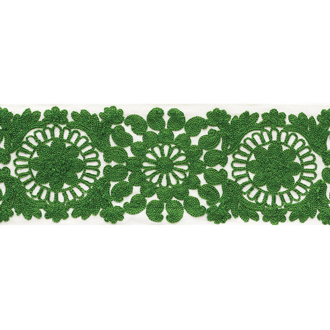 Schumacher Trim Joelle Tape Green 73623 HAPPY TOGETHER LINEN 80% VISCOSE 20% INDIA </p><p>Repeat: Horizontal: 6 1/8" (16CM) and Vertical: 3.625 - My Fabric Connection -