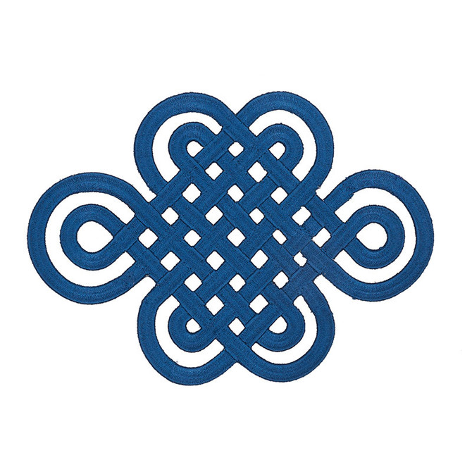 Schumacher Trim Good Luck Knot Applique Sapphire 73052 ORIENT EXPRESS See Sample INDIA - </p><p>Repeat: Horizontal: 9" (23CM) and Vertical: 6 1/2" (17CM) 9" (23CM) - My Fabric Connection -