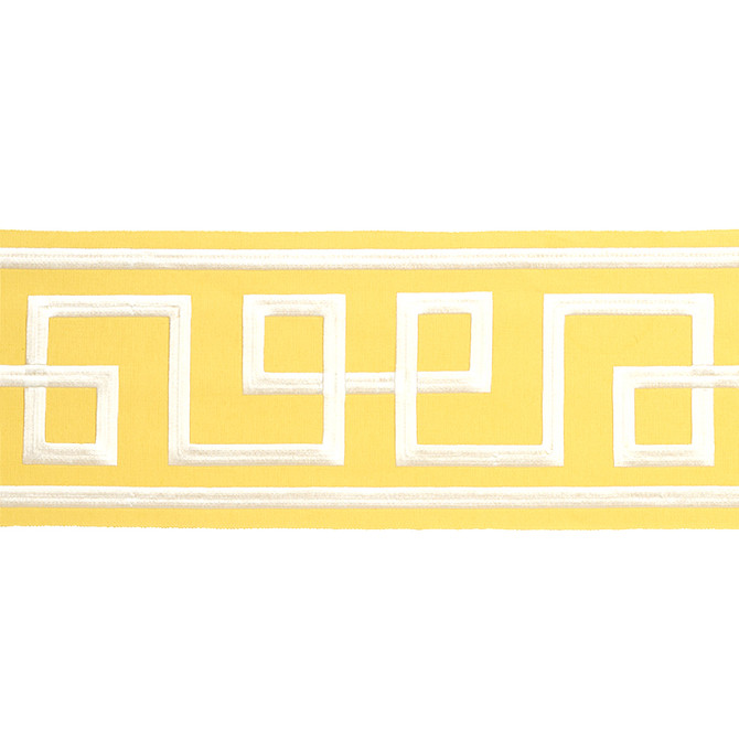 Schumacher Trim Octavius Tape Yellow 66169 STATEMENT TRIMS See Sample INDIA - </p><p>Repeat: Horizontal: 15" (38CM) and Vertical: - 6" WIDE (15CM) - My Fabric Connection -
