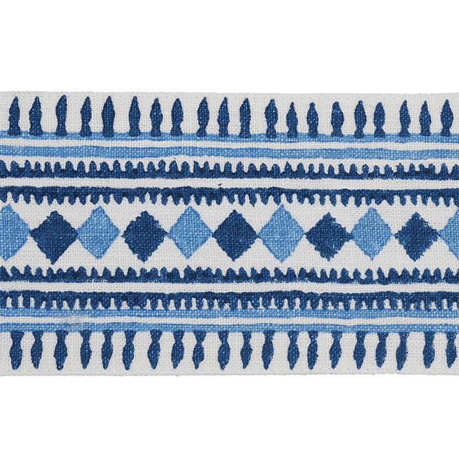 Schumacher Trim Toula Hand Blocked Linen Tape Blues 77330 STATEMENT TRIMS LINEN 100% INDIA </p><p>Repeat: Horizontal: and Vertical: 3 - My Fabric Connection -