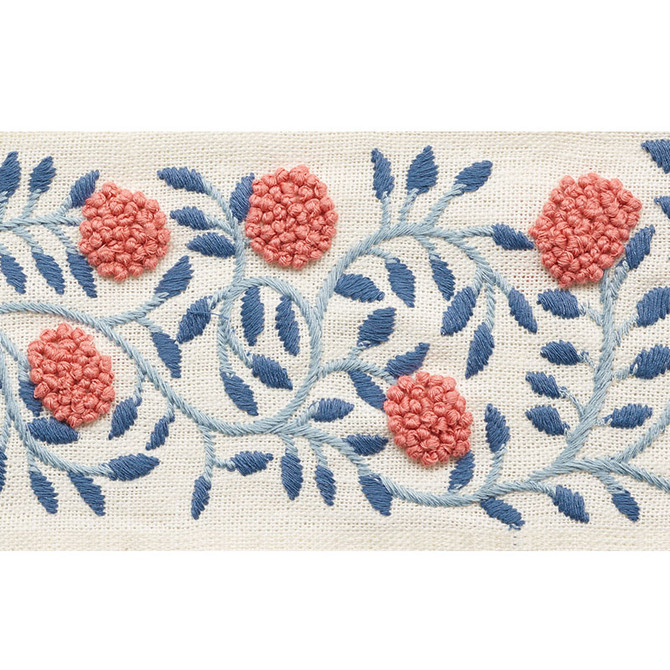 Schumacher Trim Ashoka Tape Rose & Sky 76290 PALAMPORE See Sample INDIA - </p><p>Repeat: Horizontal: 11 1/4" (29CM) and Vertical: - 3 3/4" (10CM) - My Fabric Connection -