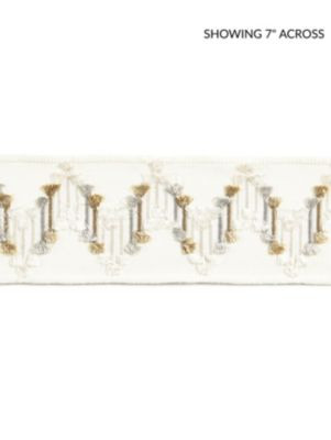 Scalamandre Trim Sayuri Embroidered Tape Fawn SCT33240001 PACIFICA 60% VISCOSE 40% RAYON INDIA LIGHT DUTY Horizontal: 4" and Vertical: 2.75 - My Fabric Connection -