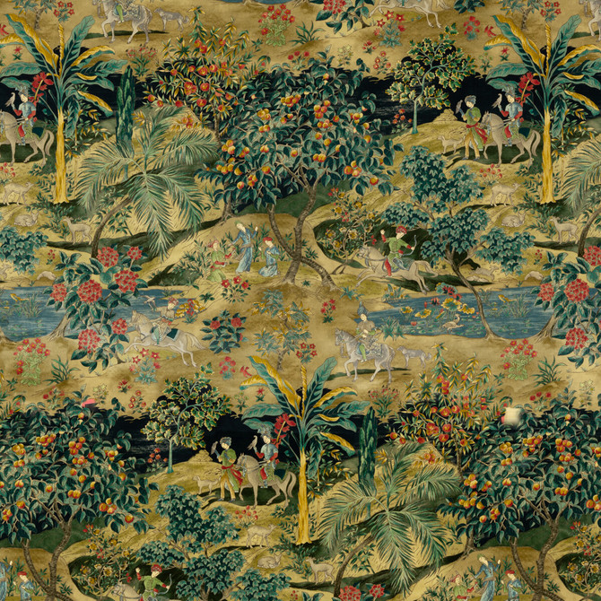 G P & J Baker Fabric Ramayana Velvet Emerald/Sand COROMANDEL COTTON - 56%;LINEN - 44% United Kingdom Horizontal: 52.402 and Vertical: 48.068 52.402 - My Fabric Connection -