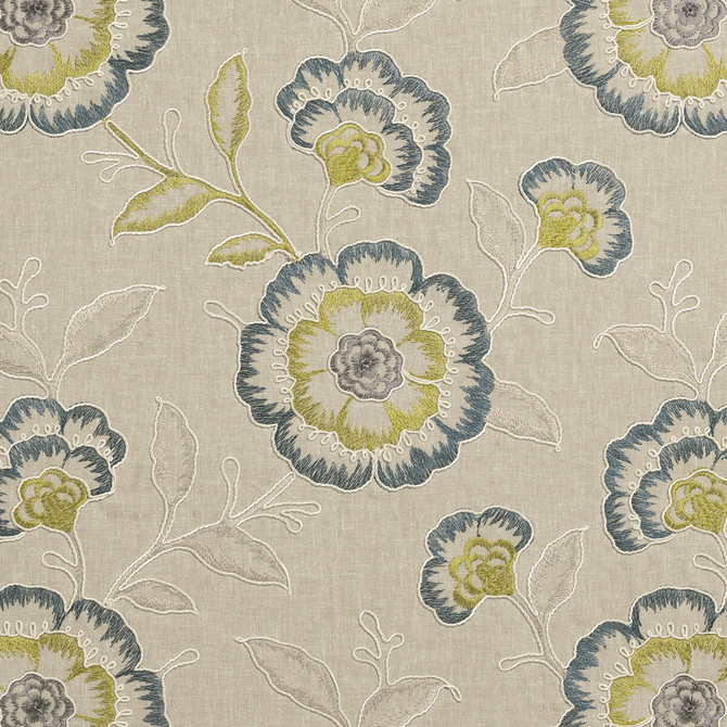 Clarke And Clarke Fabric Richmond Teal/Acacia CLARKE & CLARKE RICHMOND POLYESTER - 52%;COTTON - 48% India - Horizontal: 16.93 and Vertical: 18.9 54 - My Fabric Connection -