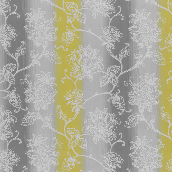 Clarke And Clarke Fabric Raphael Charcoal/Chartreuse CLARKE & CLARKE COTE D AZUR POLYESTER - 83%;COTTON - 17% India - Horizontal: 13.07 and Vertical: 15.35 52 - My Fabric Connection -