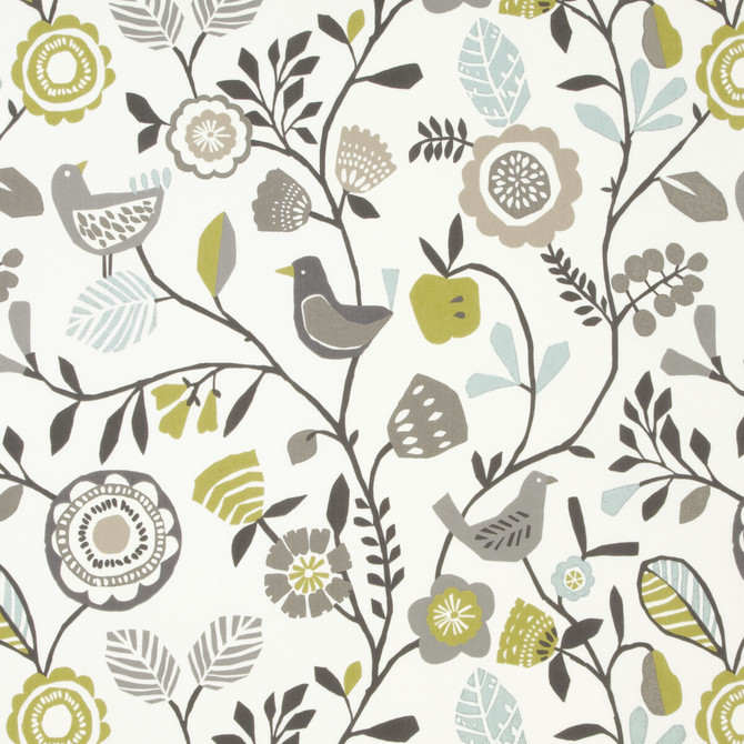 Clarke And Clarke Fabric Folki Chartreuse/Charcoal Fabric COTTON - 100% United Kingdom MEDIUM </p><p>Repeat: H: 26.97, V: 25.2 54 - My Fabric Connection -