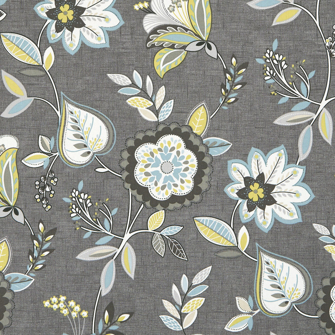 Clarke And Clarke Fabric Octavia Charcoal/Chartreuse CLARKE & CLARKE OCTAVIA COTTON - 100% Turkey MEDIUM Horizontal: 26.97 and Vertical: 25.2 54 - My Fabric Connection -