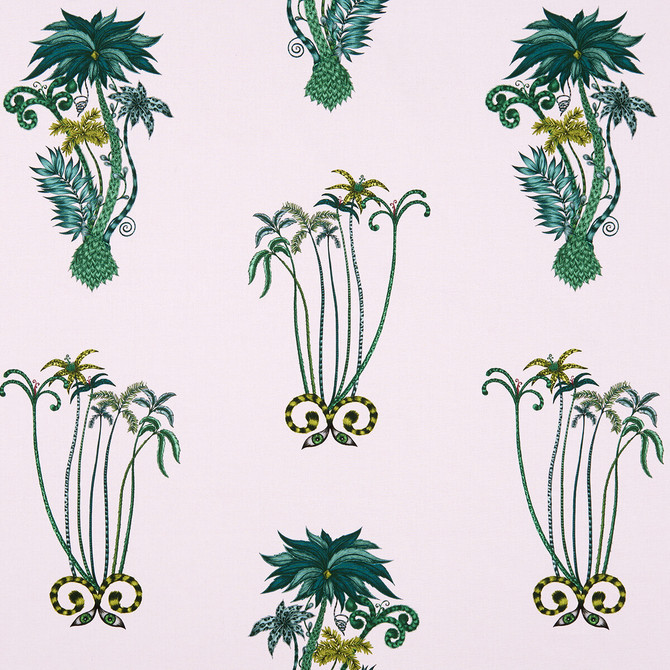 Clarke And Clarke Fabric Jungle Palms Pink ANIMALIA BY EMMA J SHIPLEY FOR C&C COTTON - 100% United Kingdom HEAVY Horizontal: 18.11 and Vertical: 26.18 54 - My Fabric Connection -