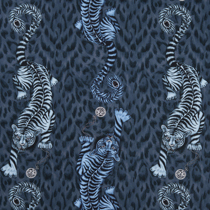 Clarke And Clarke Fabric Tigris Navy ANIMALIA BY EMMA J SHIPLEY FOR C&C COTTON - 100% United Kingdom HEAVY Horizontal: 18.11 and Vertical: 21.85 54 - My Fabric Connection -