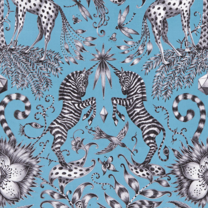 Clarke And Clarke Fabric Kruger Velvet Teal ANIMALIA BY EMMA J SHIPLEY FOR C&C POLYESTER - 100% Spain HEAVY Horizontal: 13.78 and Vertical: 22.44 54 - My Fabric Connection -