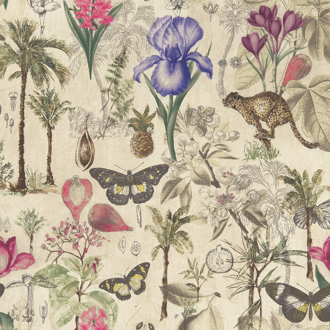 Clarke And Clarke Fabric Botany Summer CLARKE & CLARKE EXOTICA COTTON - 100% India HEAVY Horizontal: 27.125 and Vertical: 27.125 55.125 - My Fabric Connection -