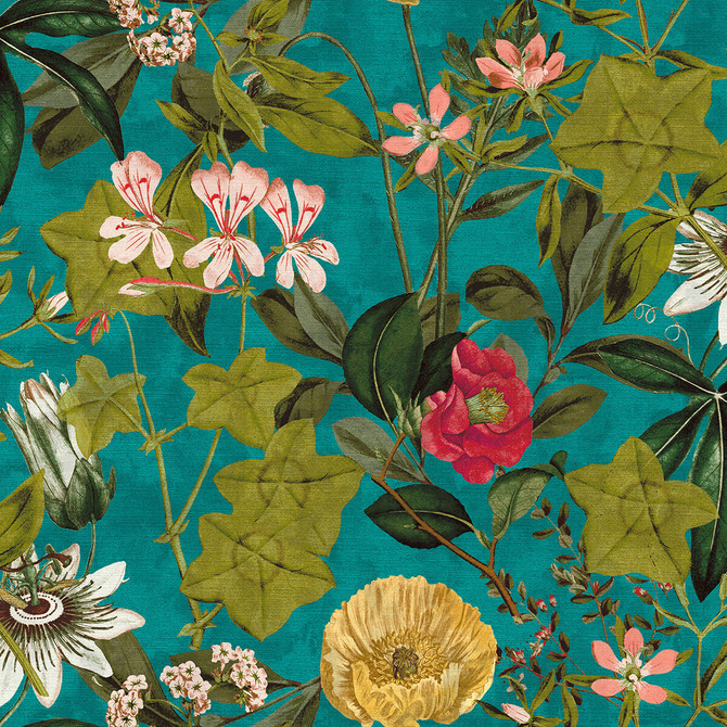Clarke And Clarke Fabric Passiflora Kingfisher CLARKE & CLARKE EXOTICA POLYESTER - 100% India HEAVY Horizontal: 54 and Vertical: 27 54.75 - My Fabric Connection -
