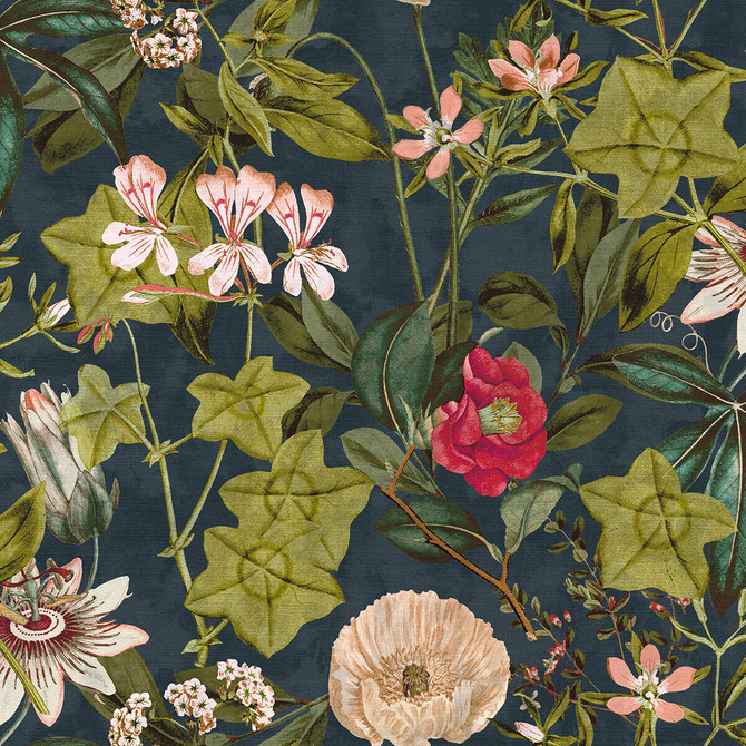Clarke And Clarke Fabric Passiflora Midnight/Spice CLARKE & CLARKE EXOTICA POLYESTER - 100% India HEAVY Horizontal: 54 and Vertical: 27 54.75 - My Fabric Connection -