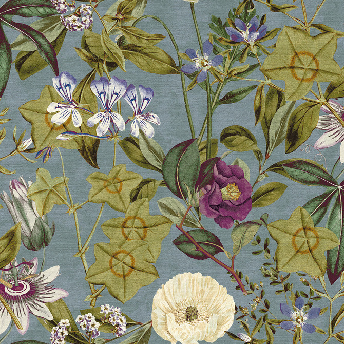 Clarke And Clarke Fabric Passiflora Slate/Amethyst CLARKE & CLARKE EXOTICA POLYESTER - 100% India HEAVY Horizontal: 54 and Vertical: 27 54.75 - My Fabric Connection -