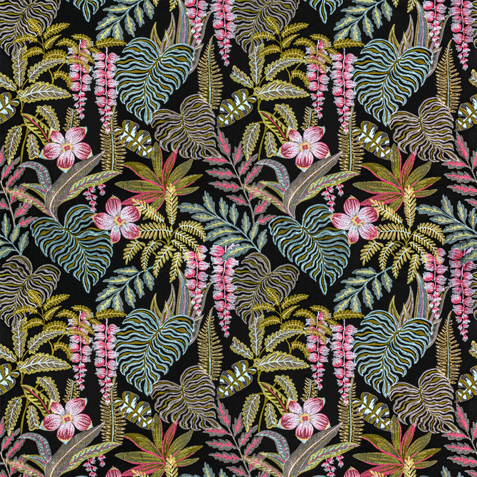 Bassett Mcnab Fabric 7806-10 Tropicale Black BASSETT MCNAB SIGNATURE 100%COT %VEMB INDIA Horizontal: 26 and Vertical: 30 52.75 in - My Fabric Connection -