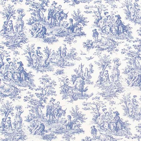 Carole Fabric Country Toile Indigo Red Sea 100% Cotton Printed & Finished In USA 51,000 Wyzenbeek Double Rubs Horizontal: 13 1/2" D and Vertical: 13 1/2" V 54" - My Fabric Connection -