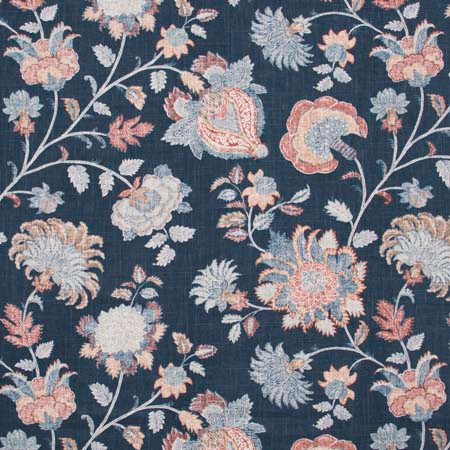 Carole Fabric Favorite Pastime Indigo Red Sea 55% Linen, 45% Rayon -SSR China 12,000 Wyzenbeek Double Rubs Horizontal: 27" and Vertical: 25 1/4" V 54" - My Fabric Connection -