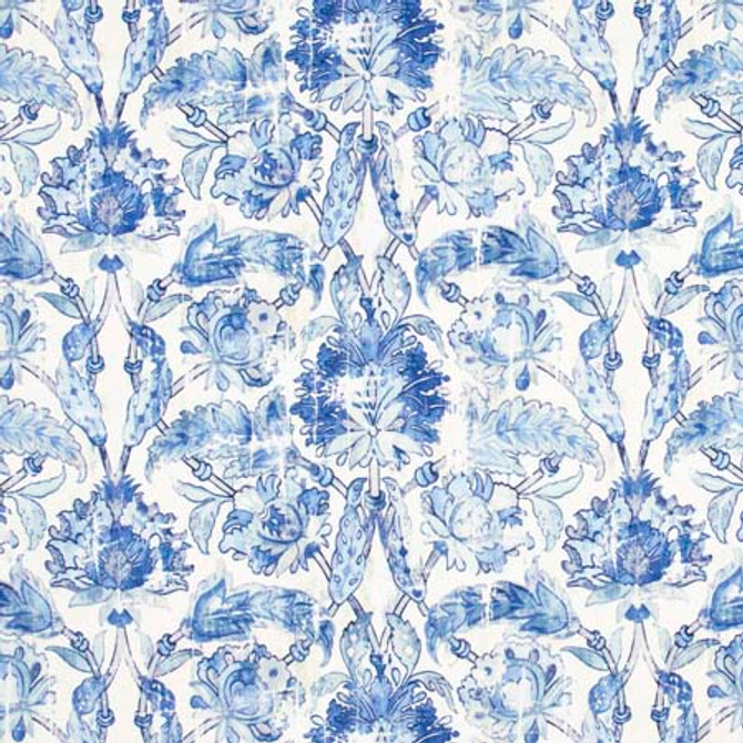Carole Fabric Grove Garden Porcelain Blue Red Sea 100% Polyester India 50,000 Wyzenbeek Double Rubs Horizontal: 27 1/2" and Vertical: 19 1/8" V 56 1/4" - My Fabric Connection -