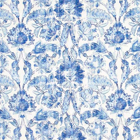 Carole Fabric Grove Garden Porcelain Blue Red Sea 100% Polyester India 50,000 Wyzenbeek Double Rubs </p><p>Repeat: 19 1/8" V, 27 1/2" H 56 1/4" - My Fabric Connection -