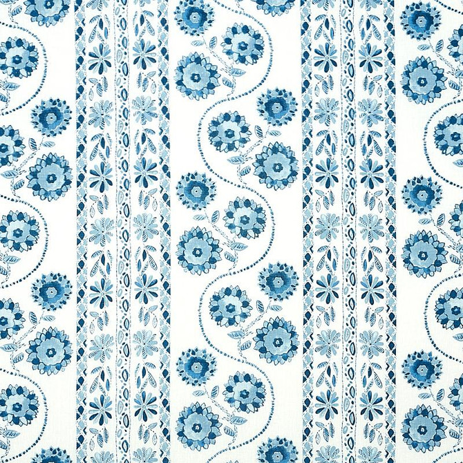 Schumacher Fabric Zinnia Handmade Print Blue 179340 Jacaranda 18.0" - My Fabric Connection -